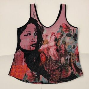 Volt Design L Tank Top Black & Pink Multi Abstract Graphic Excellent Condition